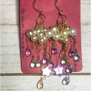 New! Gold wire, Pearl Bead, Cloud, Rain drop Earring’s Handmade. BOGO 50% OFF!